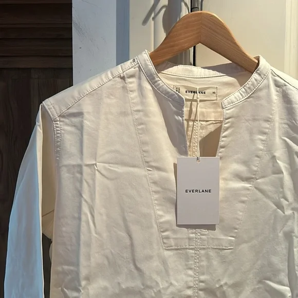 🎀 NWT EVERLANE organic cotton The Long-Sleeve Utility Mini Dress XS in bone - Picture 6 of 16